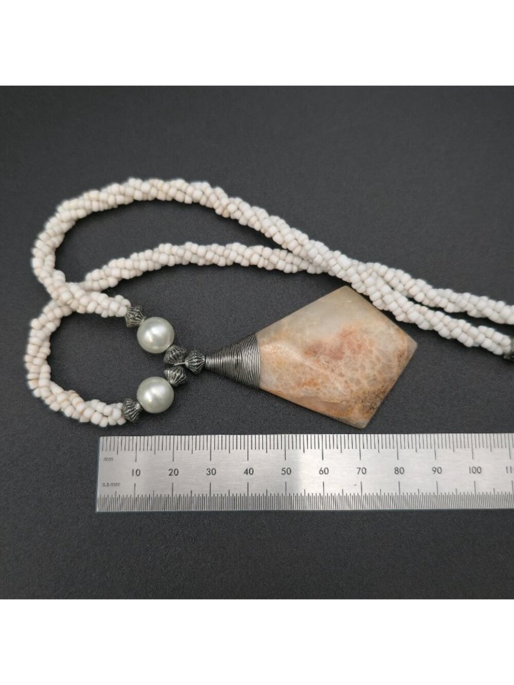 18 Inch Braided Seed Bead Large Jasper Pendant Necklace B1238 - Picture 7 of 8